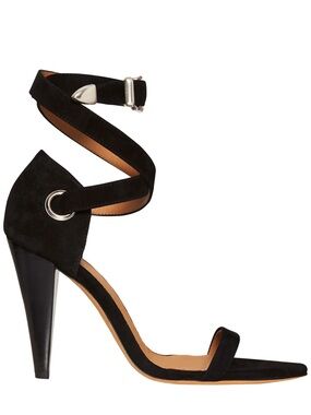 IRO Noussa Black Suede Spiral-Ankle High Heel Sandal